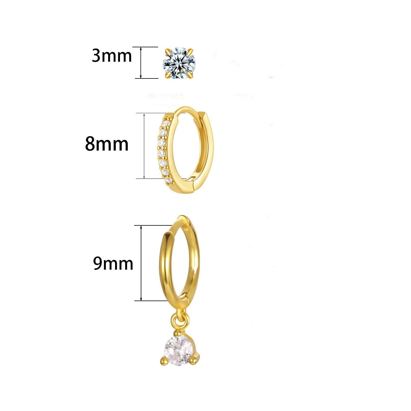 Inlaid Zircon Elegant Women's Earrings Three-piece Set