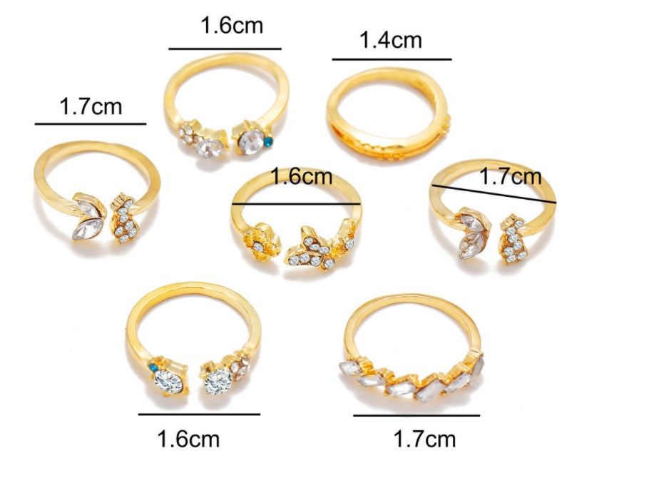 7-piece Vintage Crystal Ring Set With Diamonds, Butterflies And Flowers