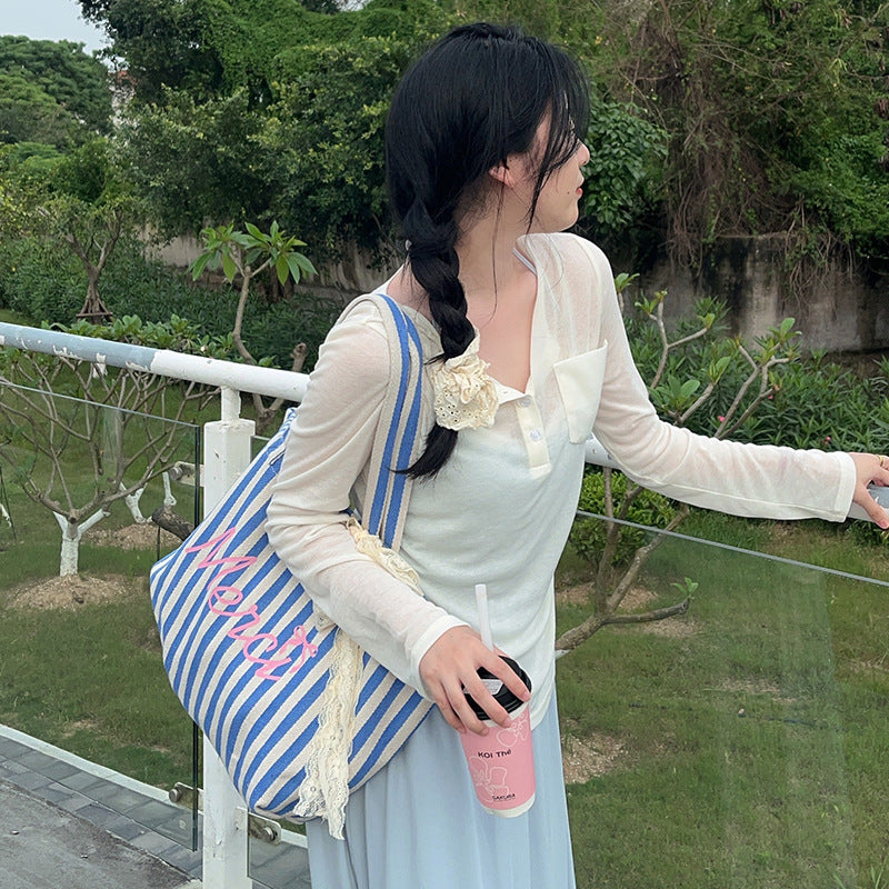 Blue Striped Canvas Bag