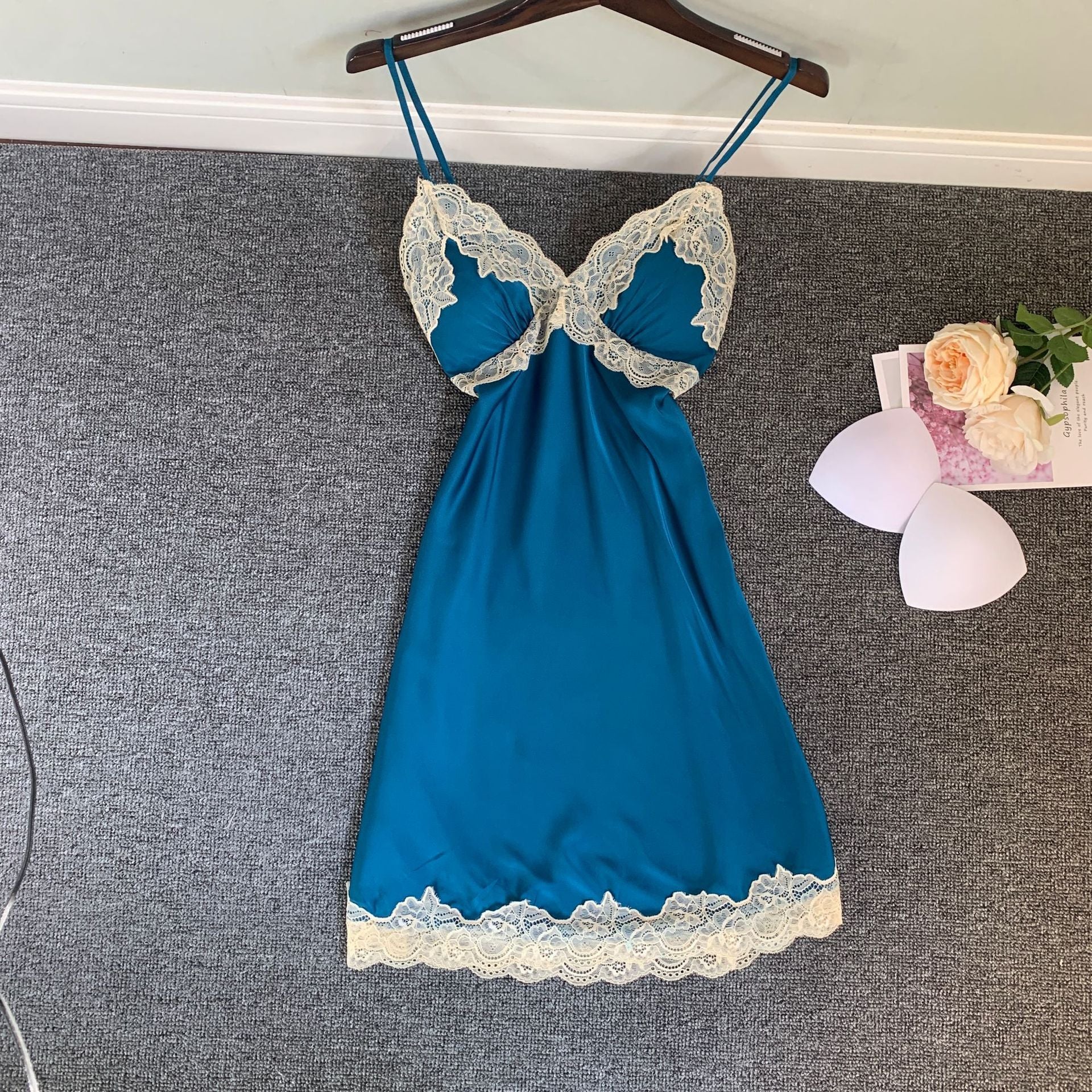 Ice Silk Nightdress with Chest Pad Girly