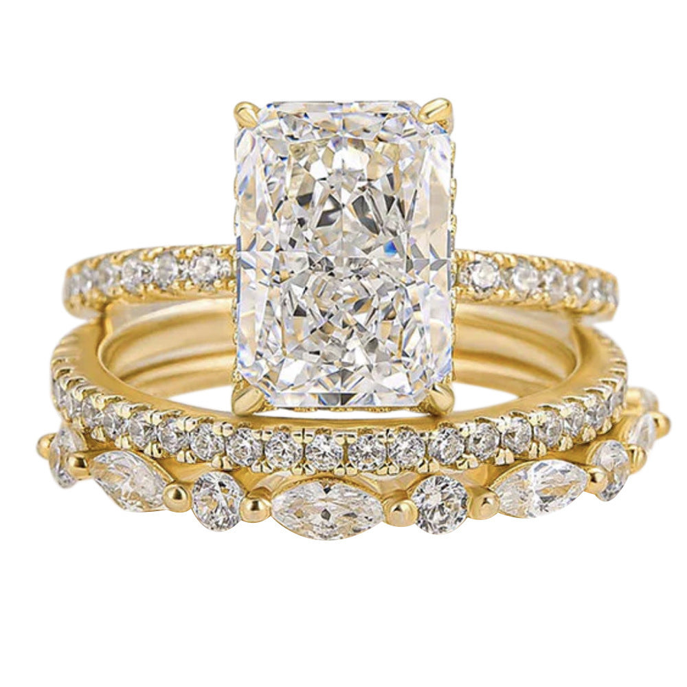 S925 Sterling Silver Ice Flower Cut Zircon Ring Suit