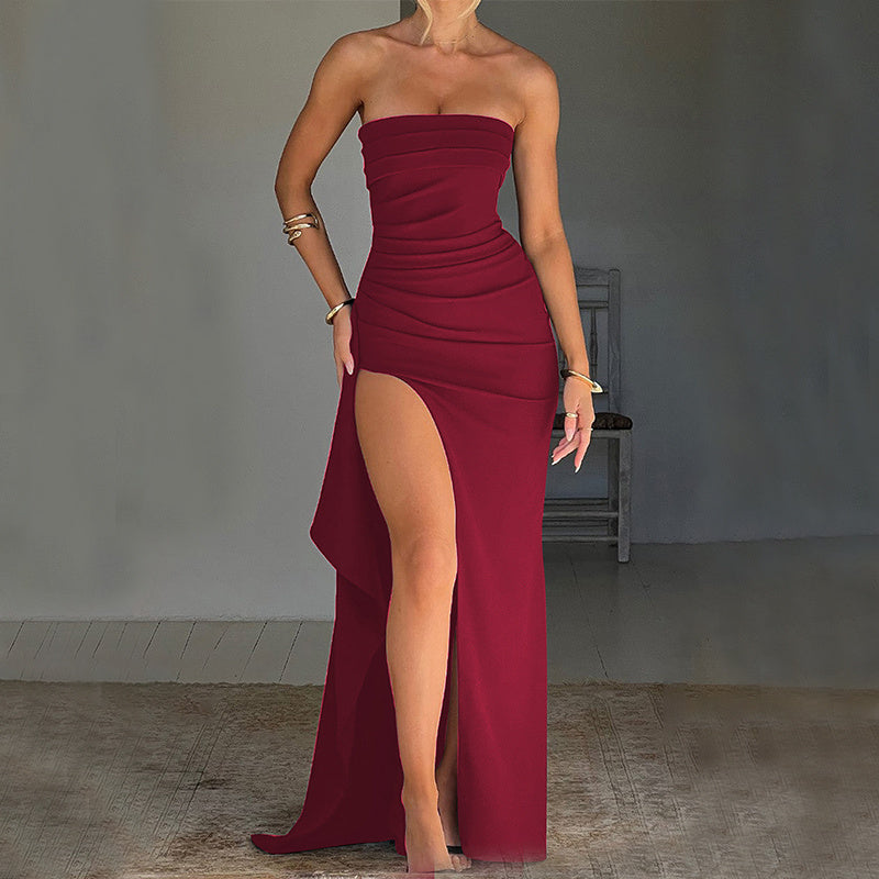 Strapless Split Long Dress 
Summer Fashion Dress For Womens Party Wedding Clothing