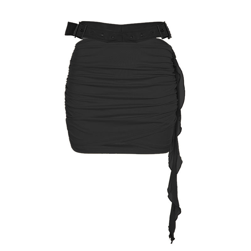 Leather Hollow Out Wrist Hanging Package Hip Skirt Suit