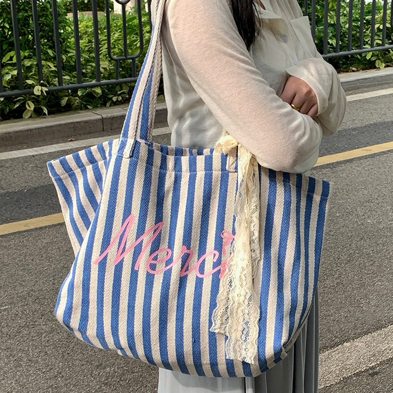Blue Striped Canvas Bag