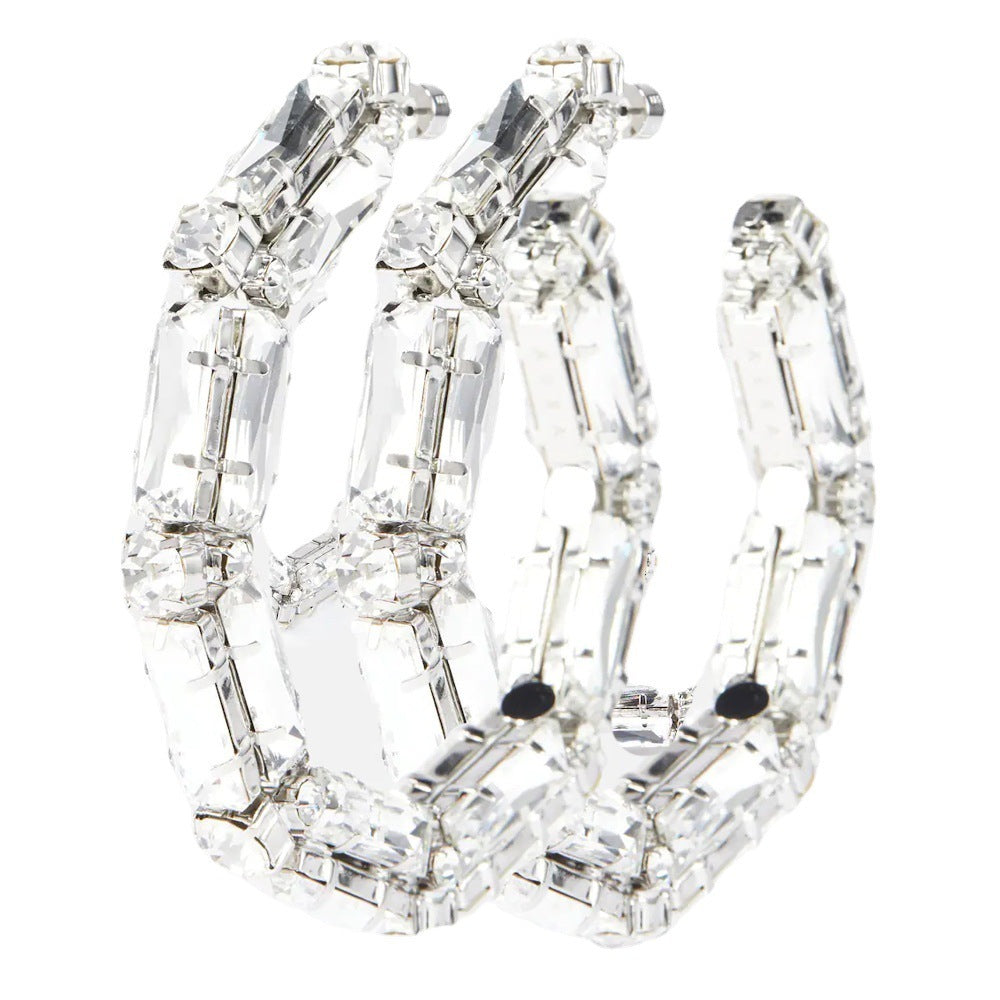 Rhinestone Earrings Personalized Fashion Hoop Exaggerated Earrings Versatile Accessories For Women