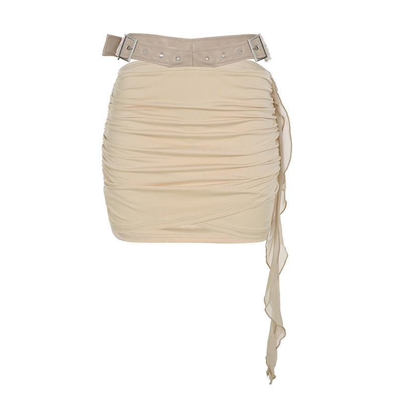 Leather Hollow Out Wrist Hanging Package Hip Skirt Suit