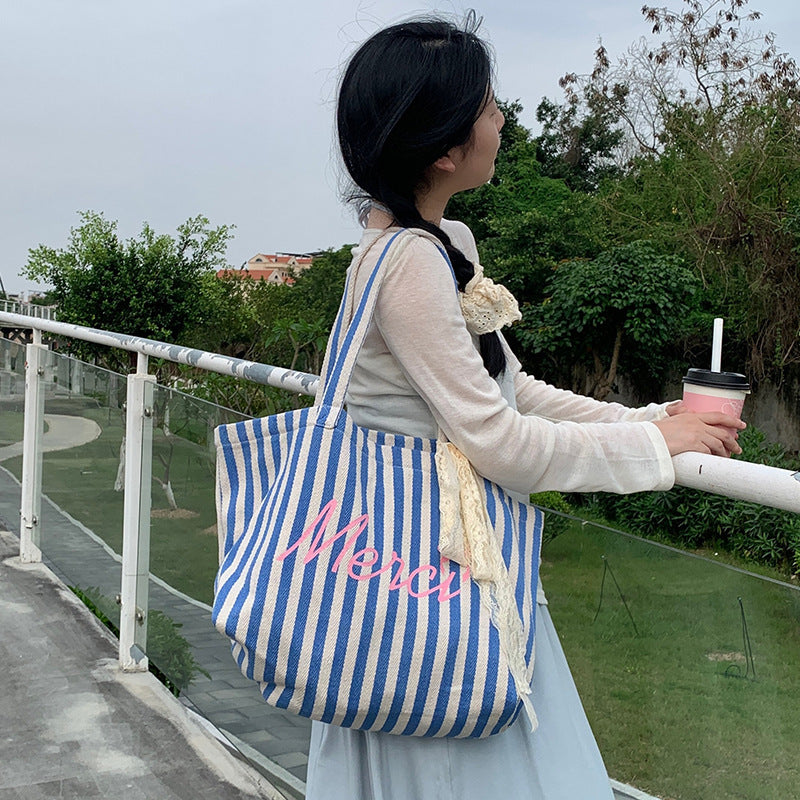 Blue Striped Canvas Bag