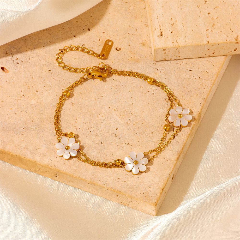 Stainless Steel Daisy Flower Necklace Double Layering