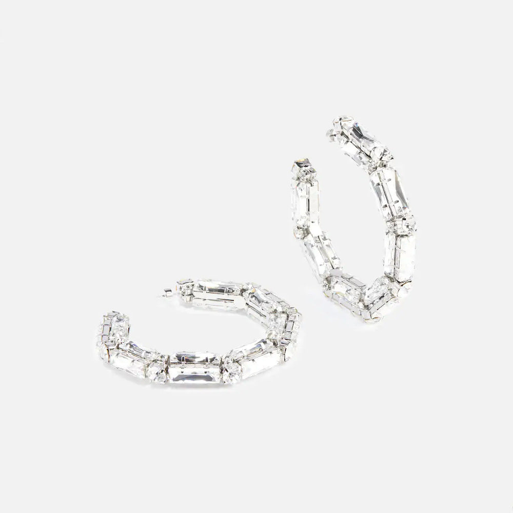 Rhinestone Earrings Personalized Fashion Hoop Exaggerated Earrings Versatile Accessories For Women