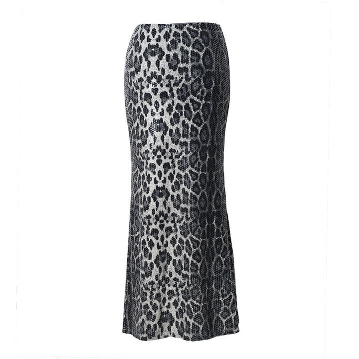 Leopard Sequin Stitching Stretch Skirt
