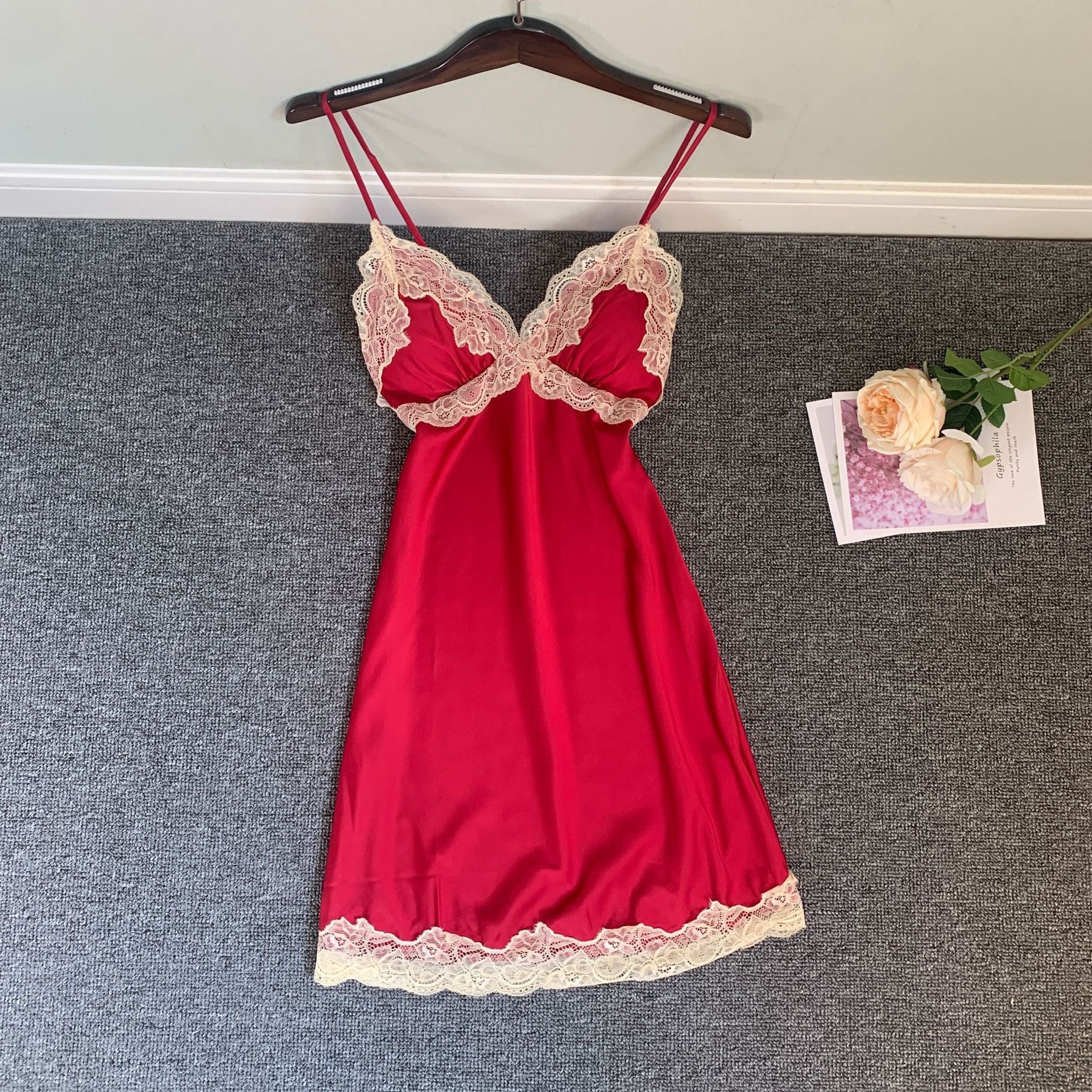 Ice Silk Nightdress with Chest Pad Girly