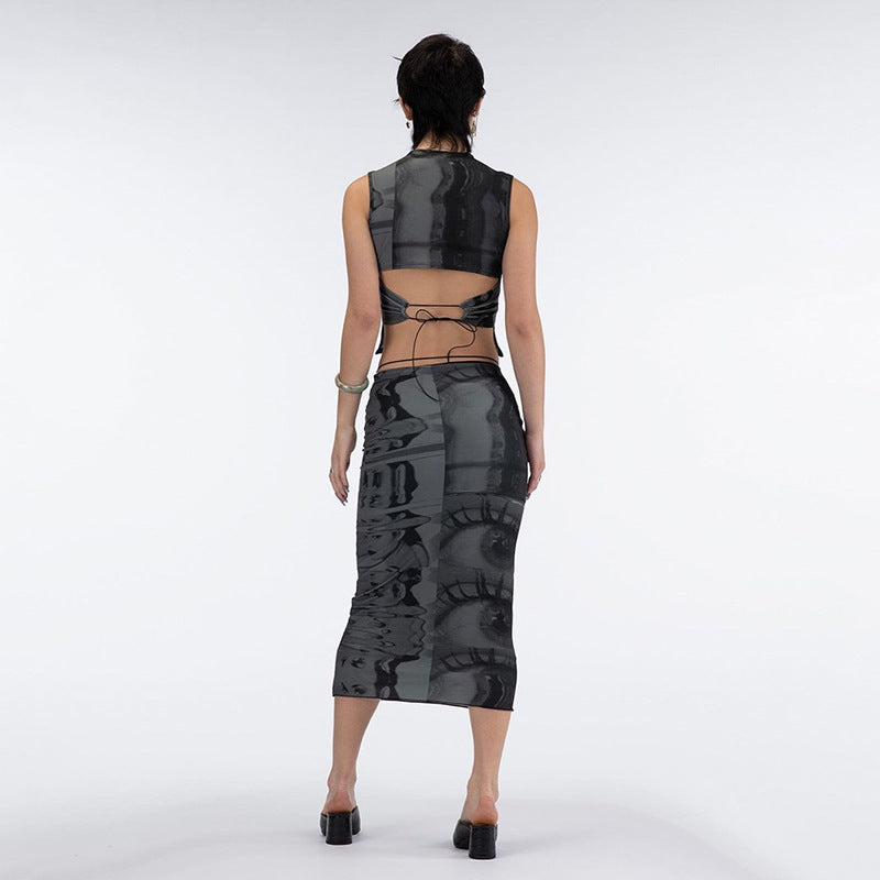 Backless Tank Top & Mid Skirts set