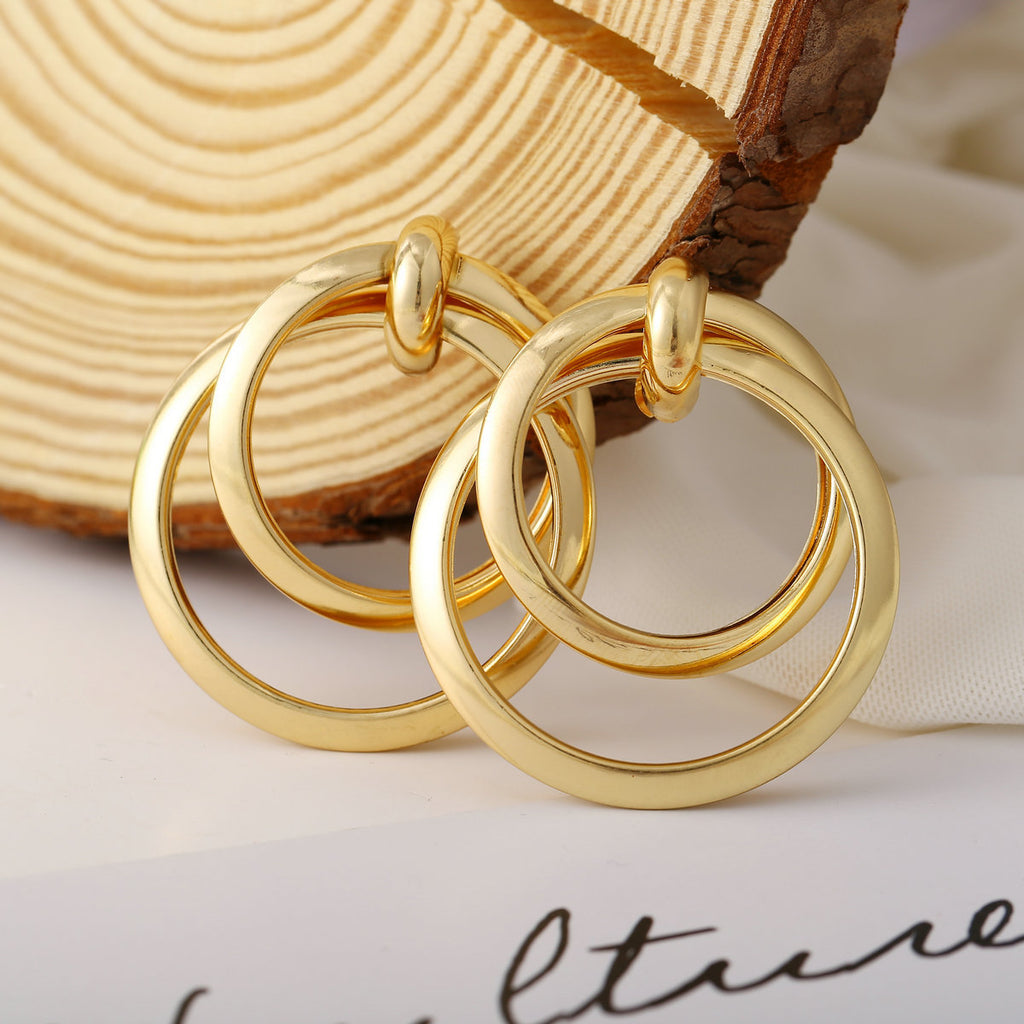 Creative Retro Punk Style Personality Double Circle Metal Earrings