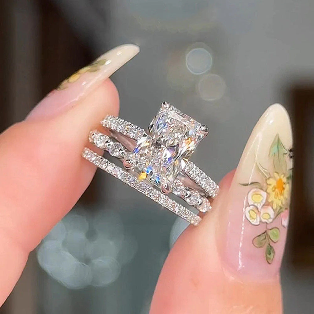 S925 Sterling Silver Ice Flower Cut Zircon Ring Suit