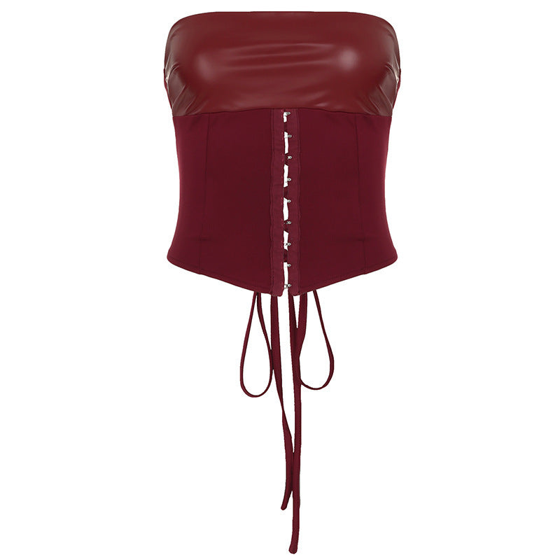 Leather Hollow Out Wrist Hanging Package Hip Skirt Suit