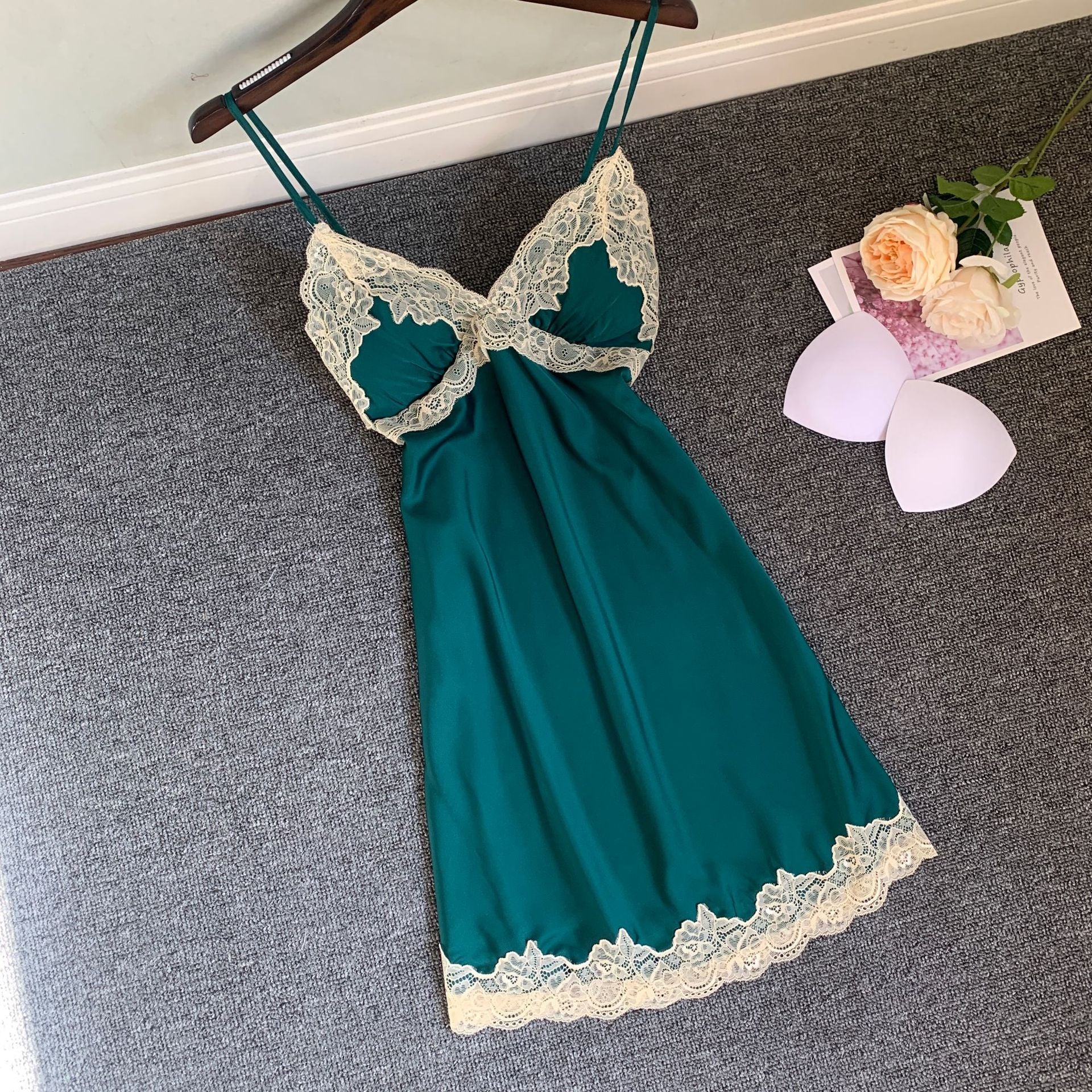 Ice Silk Nightdress with Chest Pad Girly