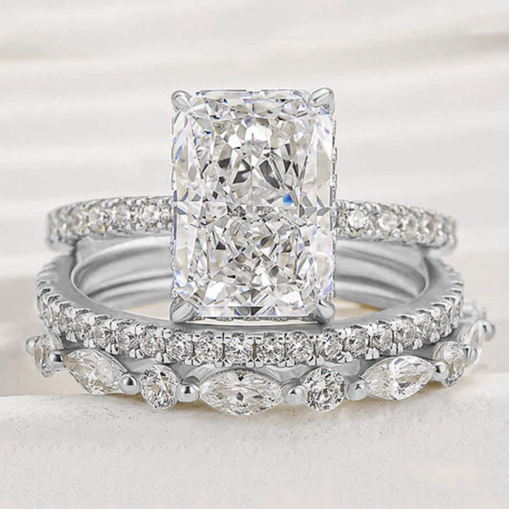 S925 Sterling Silver Ice Flower Cut Zircon Ring Suit