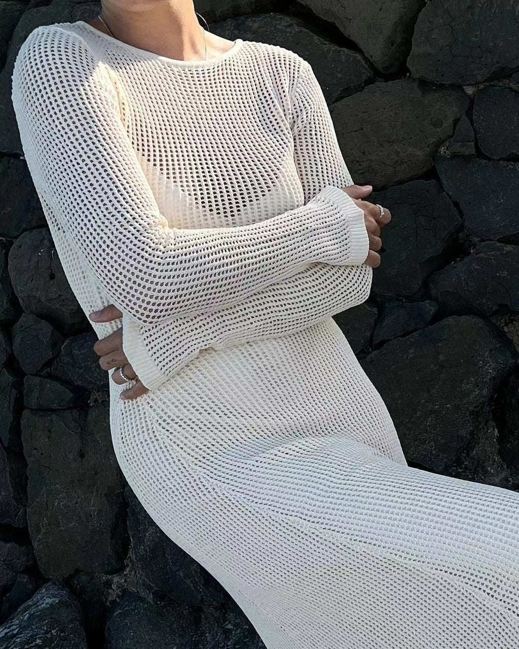 Hollow Out Long Dress Blouse Summer Woman