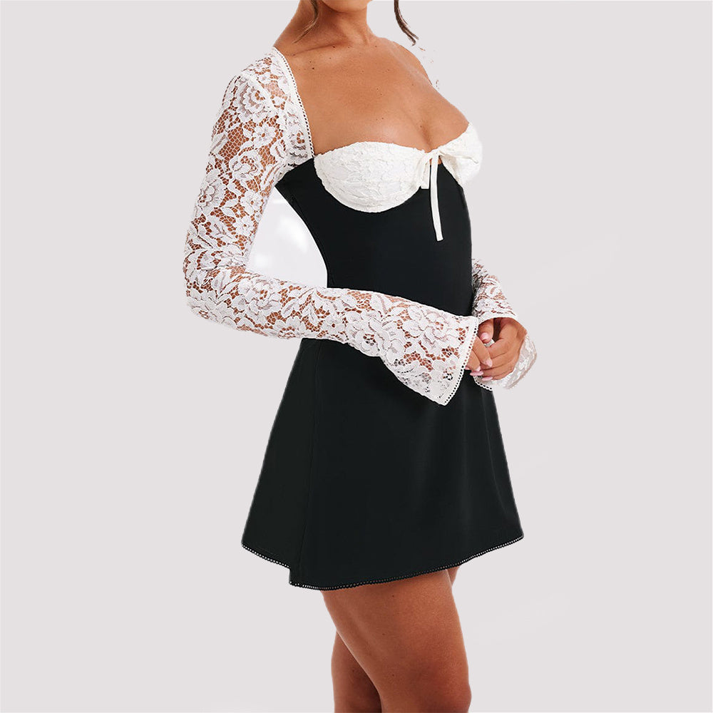 Corset Lace Long Backless Sleeve Dress Y2K