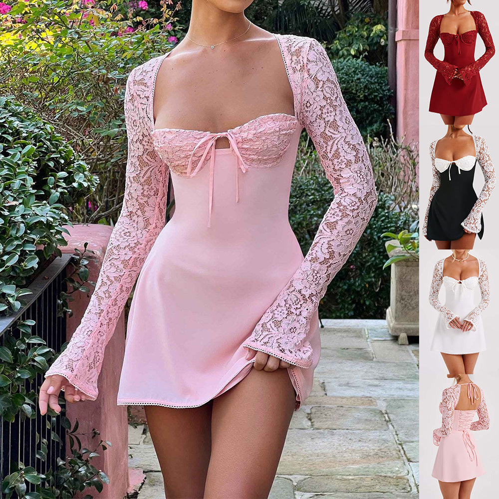 Corset Lace Long Backless Sleeve Dress Y2K