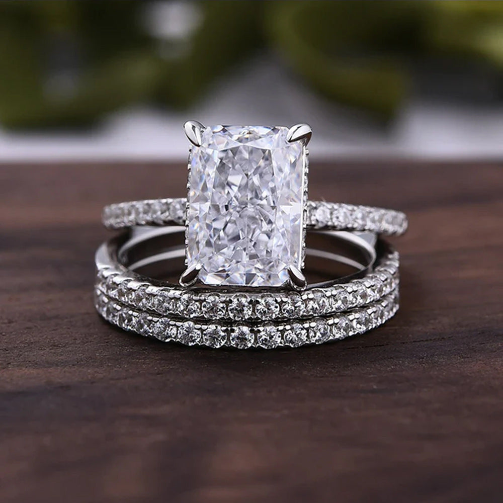 S925 Sterling Silver Ice Flower Cut Zircon Ring Suit