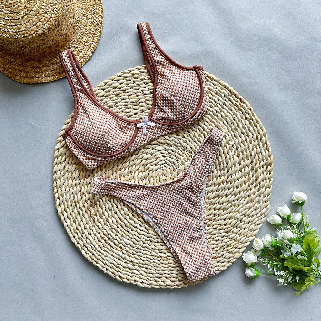 New High Waist Plaid Split swimsuit