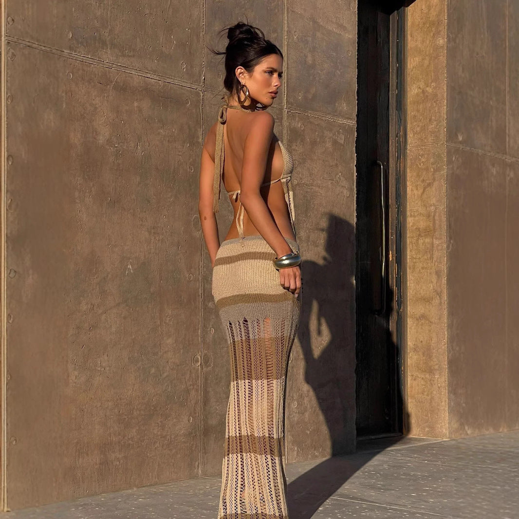 Street Style Pure Desire Two-piece Set Halter Wrapped Chest Hollow Out