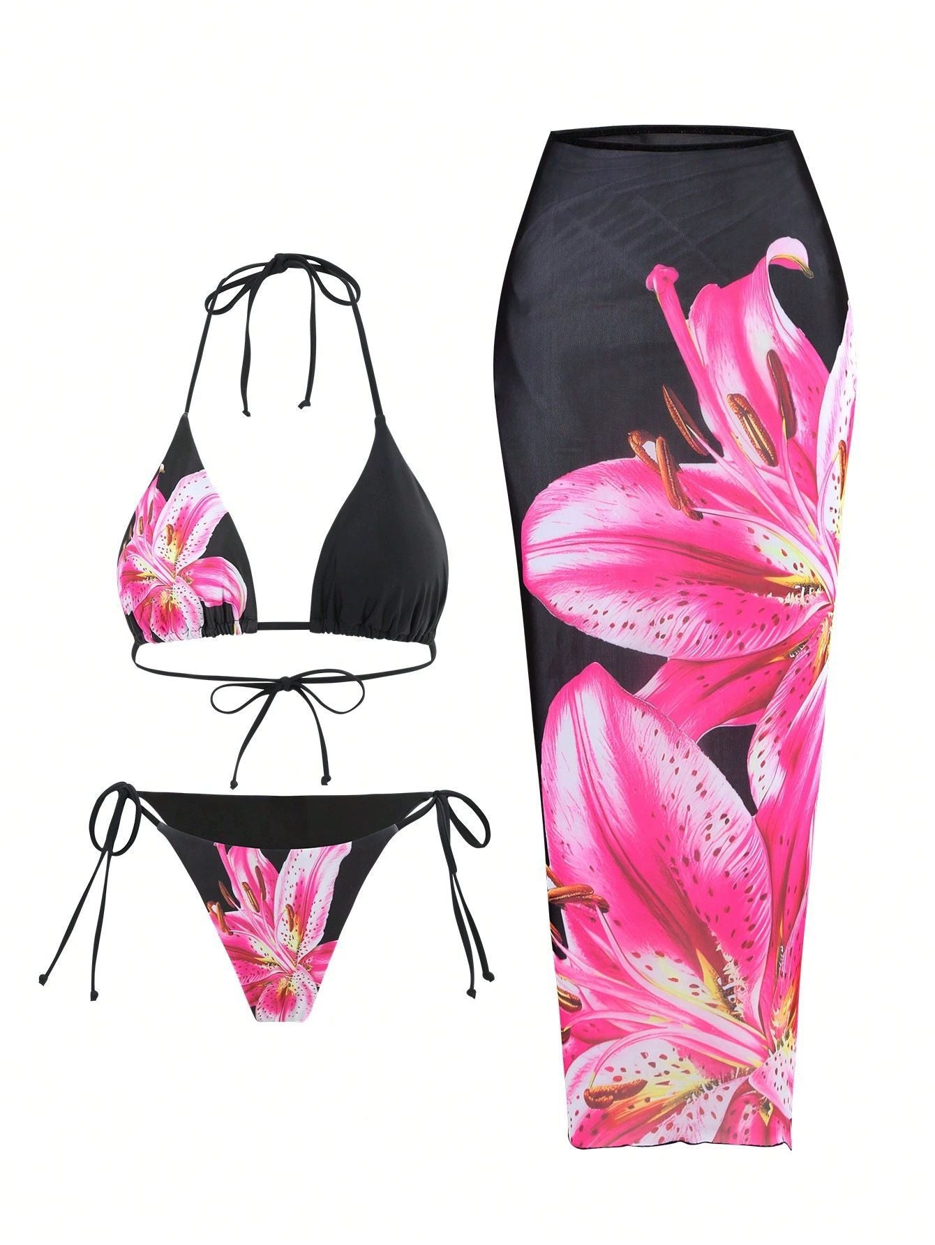 Bikini Slim Wrap Skirt Three-piece