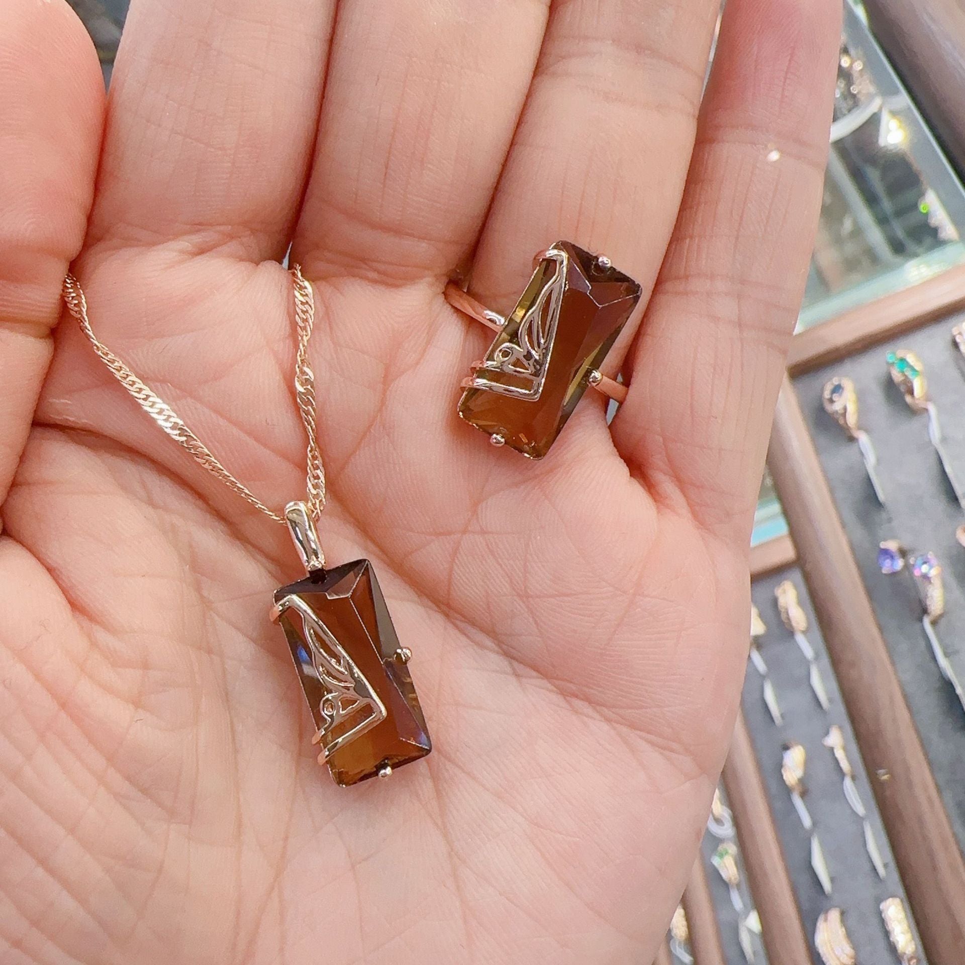 Purple Gold Sudan Stone Ring Necklace Suit