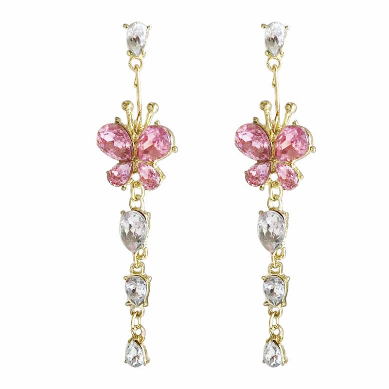 Zircon With Diamond Butterfly Tassel Romantic Earrings