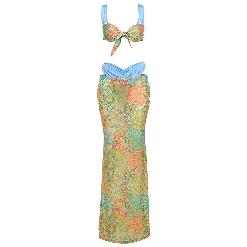 Color Contrast Lace-up Three-piece Set