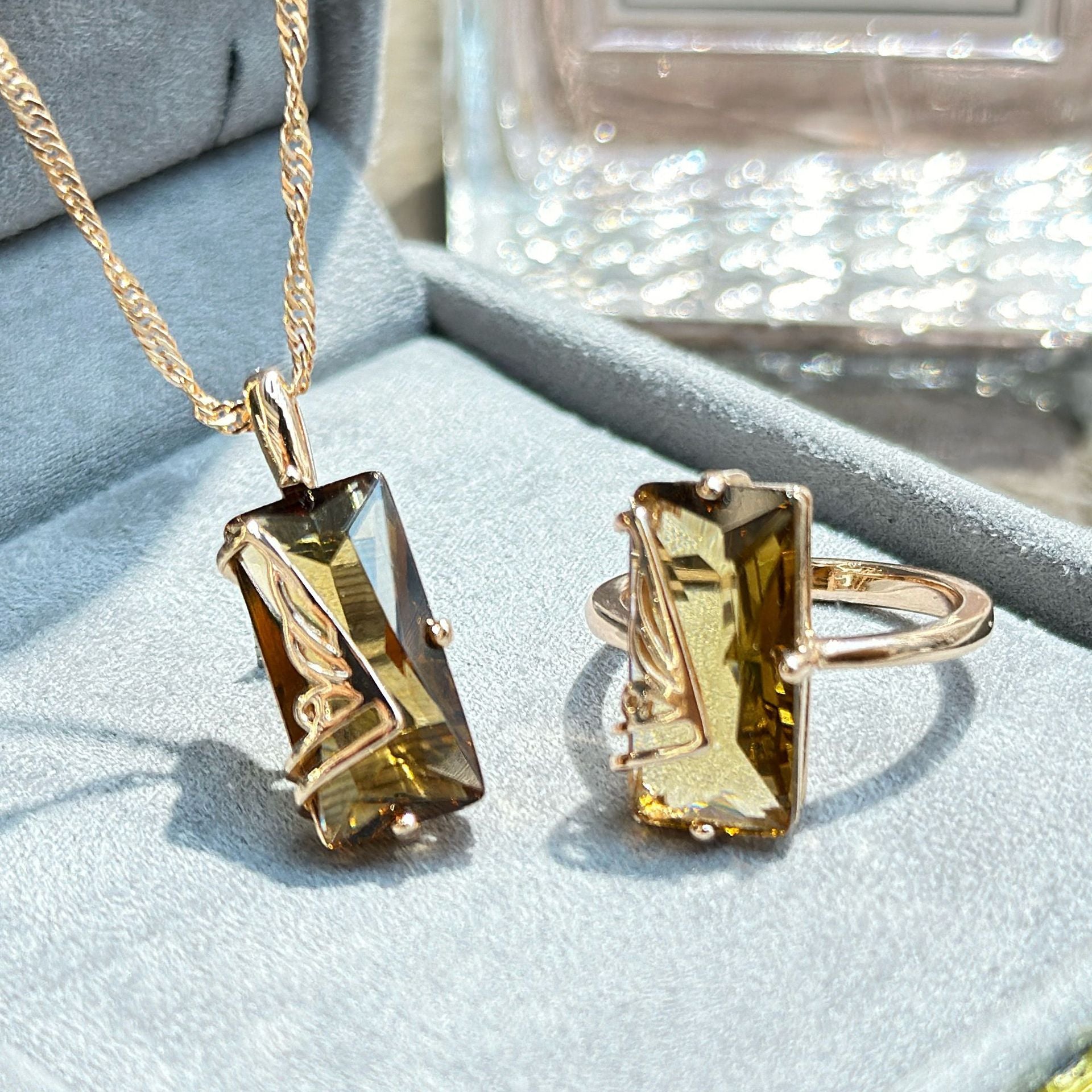 Purple Gold Sudan Stone Ring Necklace Suit