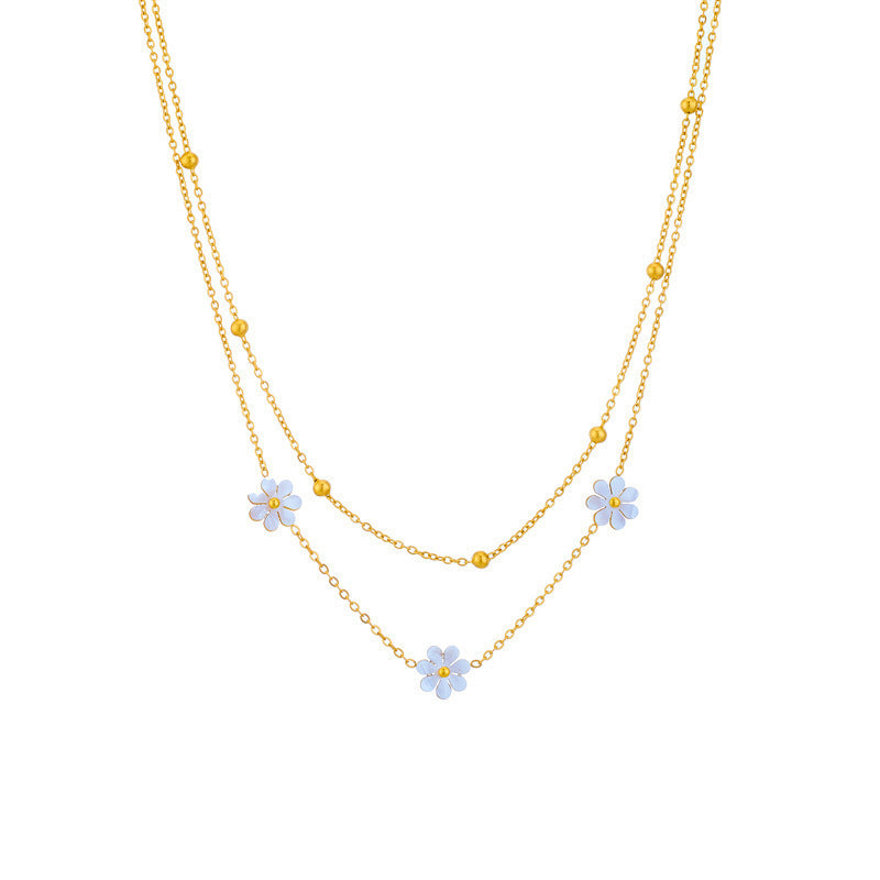 Stainless Steel Daisy Flower Necklace Double Layering