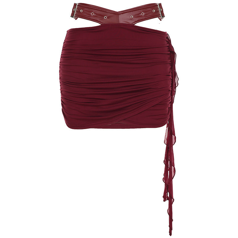 Leather Hollow Out Wrist Hanging Package Hip Skirt Suit