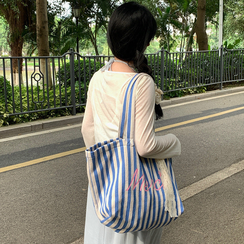 Blue Striped Canvas Bag