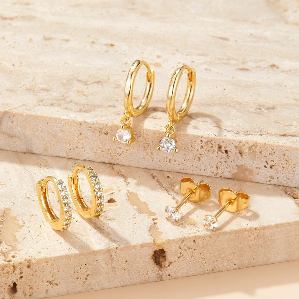 Inlaid Zircon Elegant Women's Earrings Three-piece Set