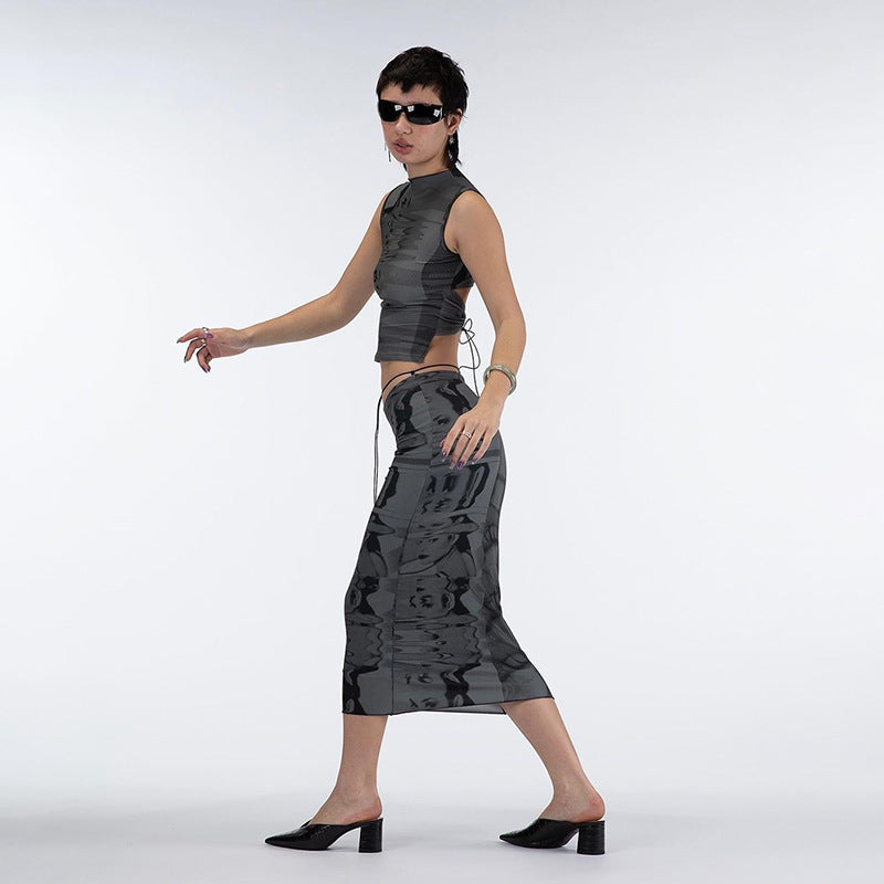 Backless Tank Top & Mid Skirts set