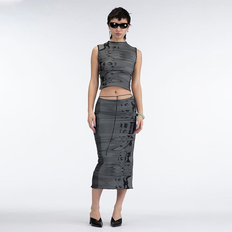 Backless Tank Top & Mid Skirts set