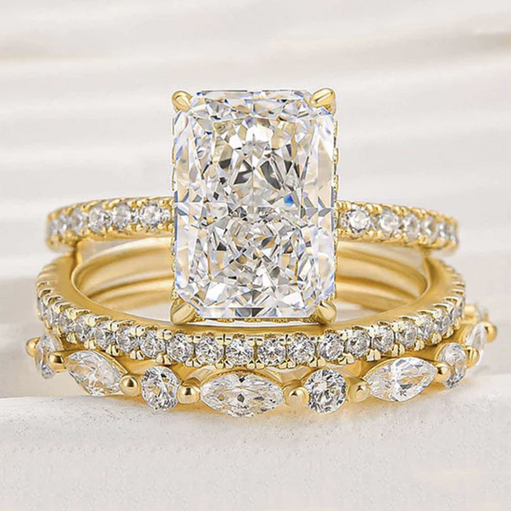 S925 Sterling Silver Ice Flower Cut Zircon Ring Suit