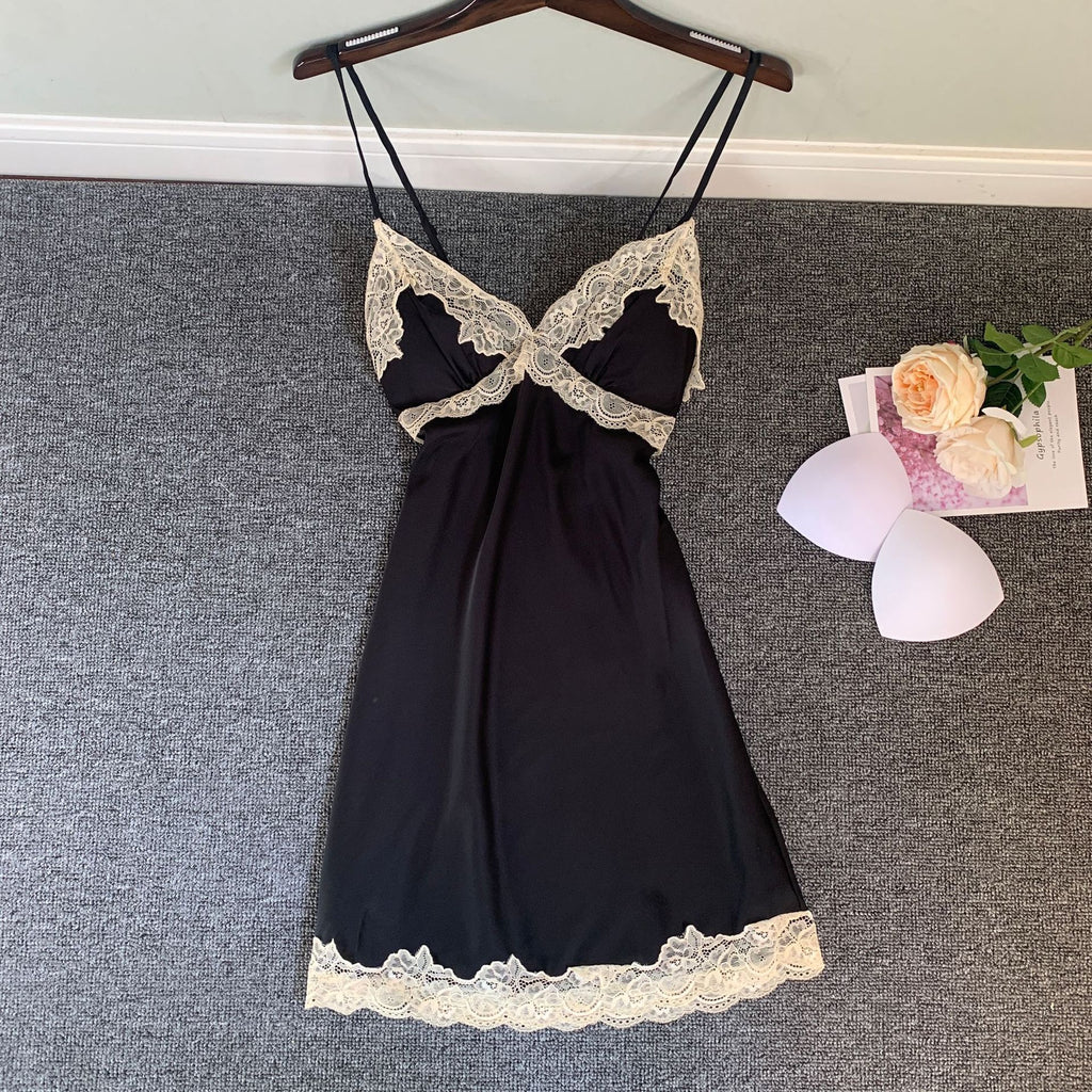 Ice Silk Nightdress with Chest Pad Girly