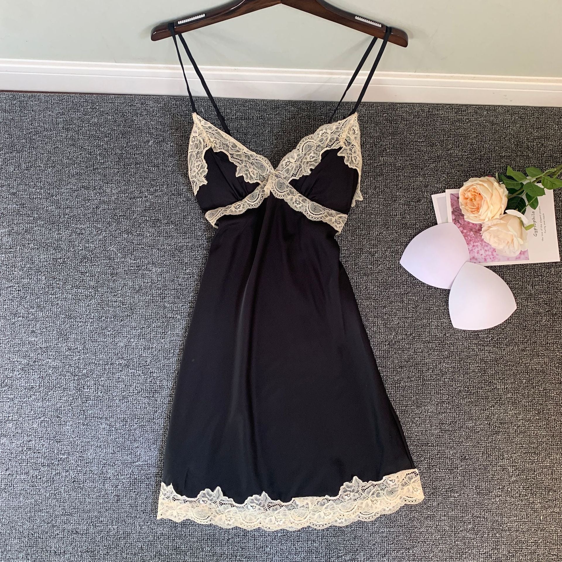 Ice Silk Nightdress with Chest Pad Girly