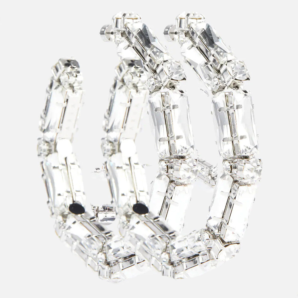 Rhinestone Earrings Personalized Fashion Hoop Exaggerated Earrings Versatile Accessories For Women