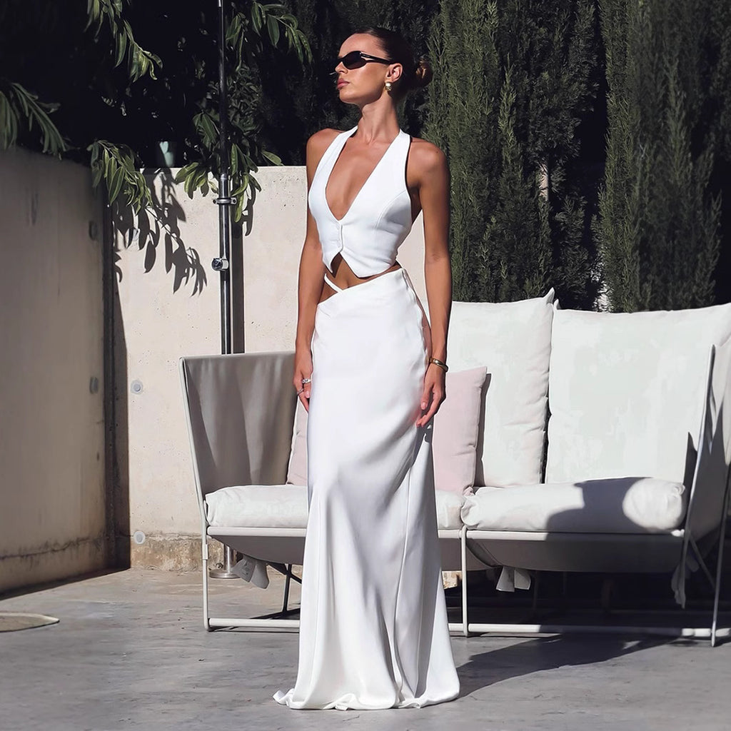 Color Hollow-out Body con Maxi Skirt