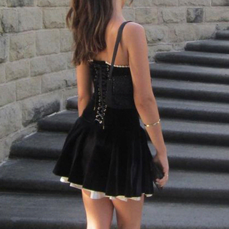 Lace-up Sleeveless Short Vest Dress