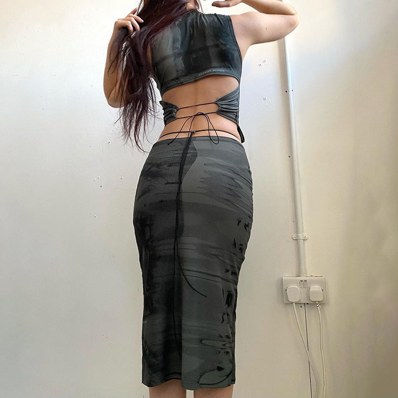 Backless Tank Top & Mid Skirts set